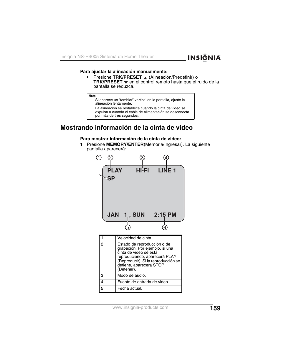 Mostrando información de la cinta de video | Insignia NS-H4005 User Manual | Page 161 / 208