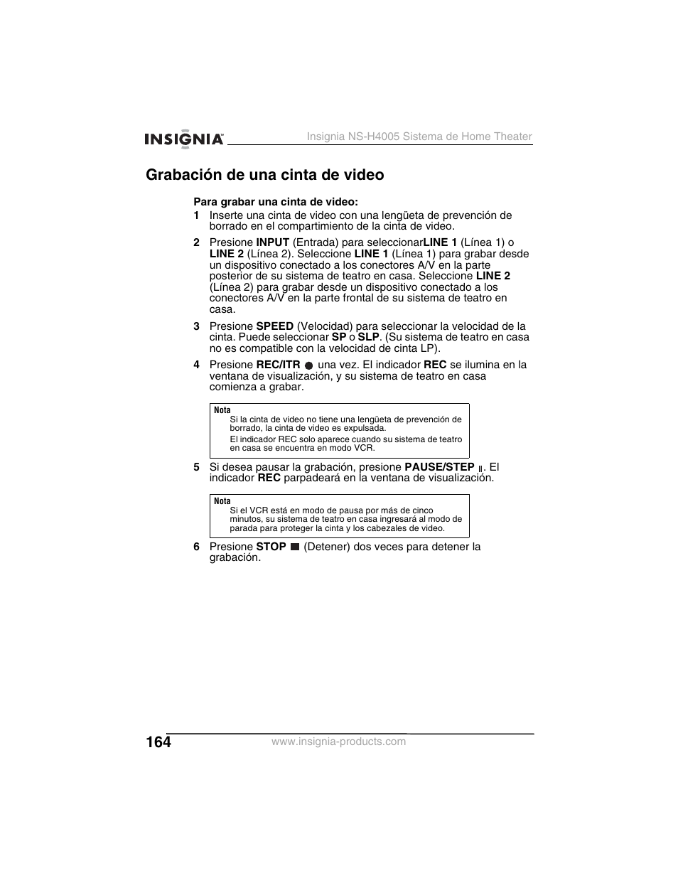 Grabación de una cinta de video | Insignia NS-H4005 User Manual | Page 166 / 208