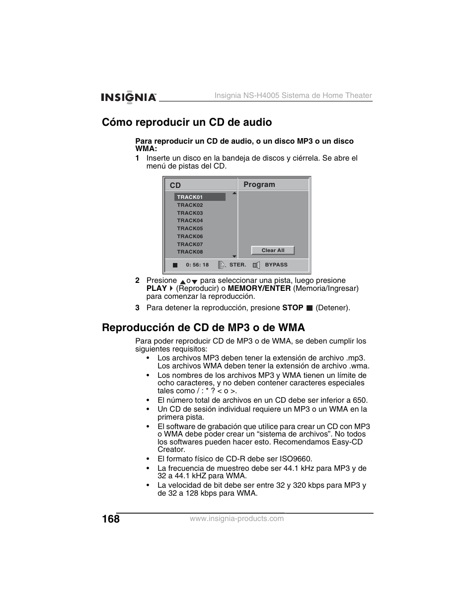 Cómo reproducir un cd de audio, Reproducción de cd de mp3 o de wma | Insignia NS-H4005 User Manual | Page 170 / 208