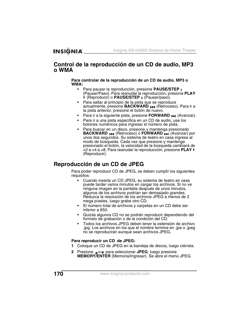 Reproducción de un cd de jpeg | Insignia NS-H4005 User Manual | Page 172 / 208