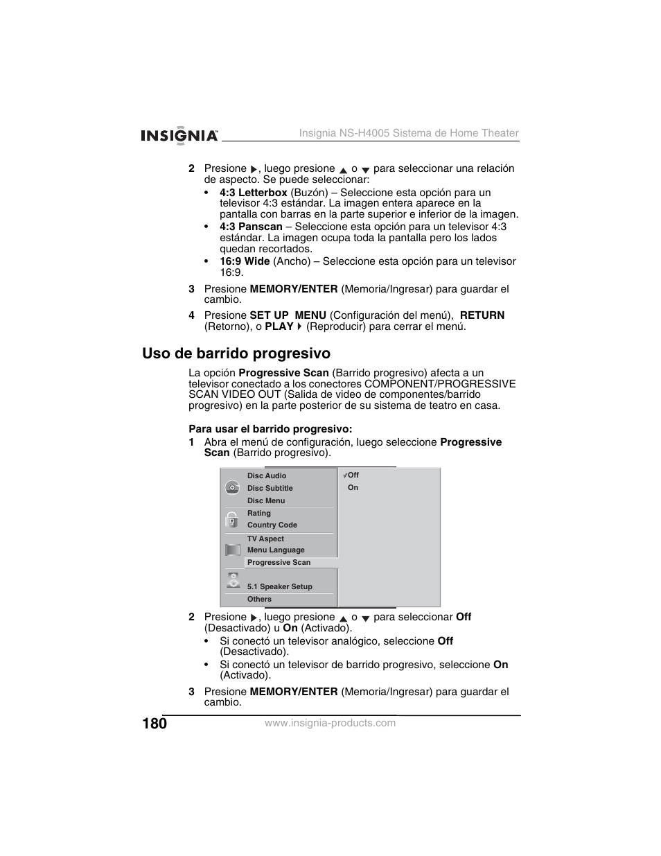 Uso de barrido progresivo | Insignia NS-H4005 User Manual | Page 182 / 208