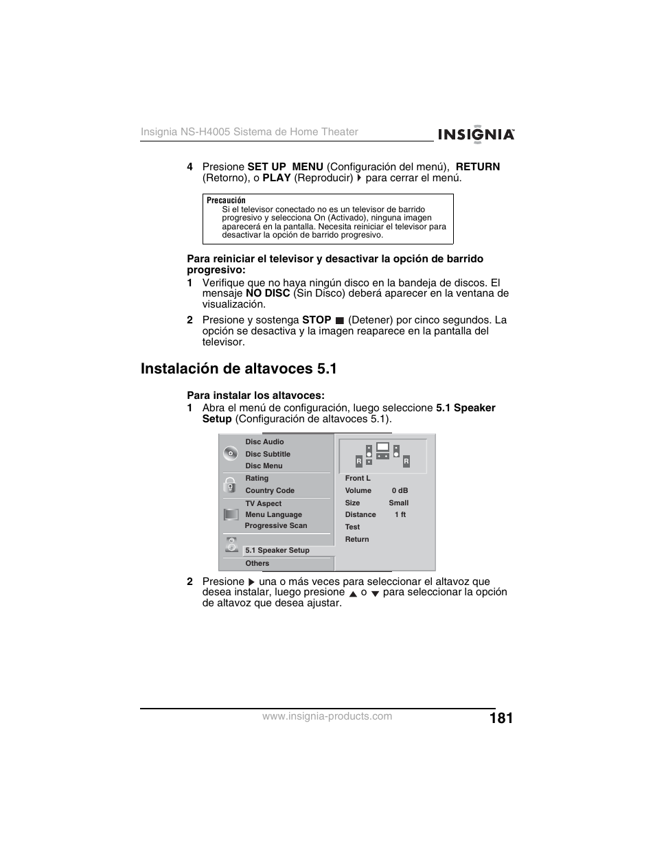Instalación de altavoces 5.1 | Insignia NS-H4005 User Manual | Page 183 / 208