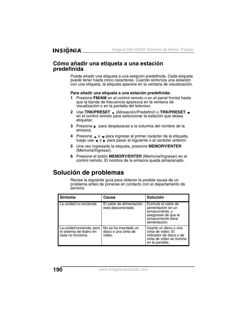 Solución de problemas | Insignia NS-H4005 User Manual | Page 192 / 208