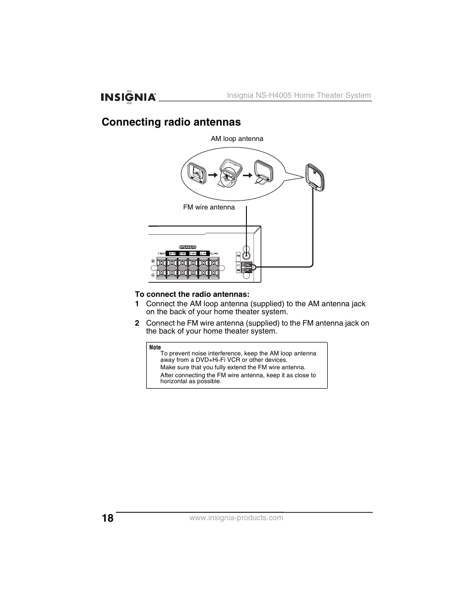 Connecting radio antennas | Insignia NS-H4005 User Manual | Page 20 / 208