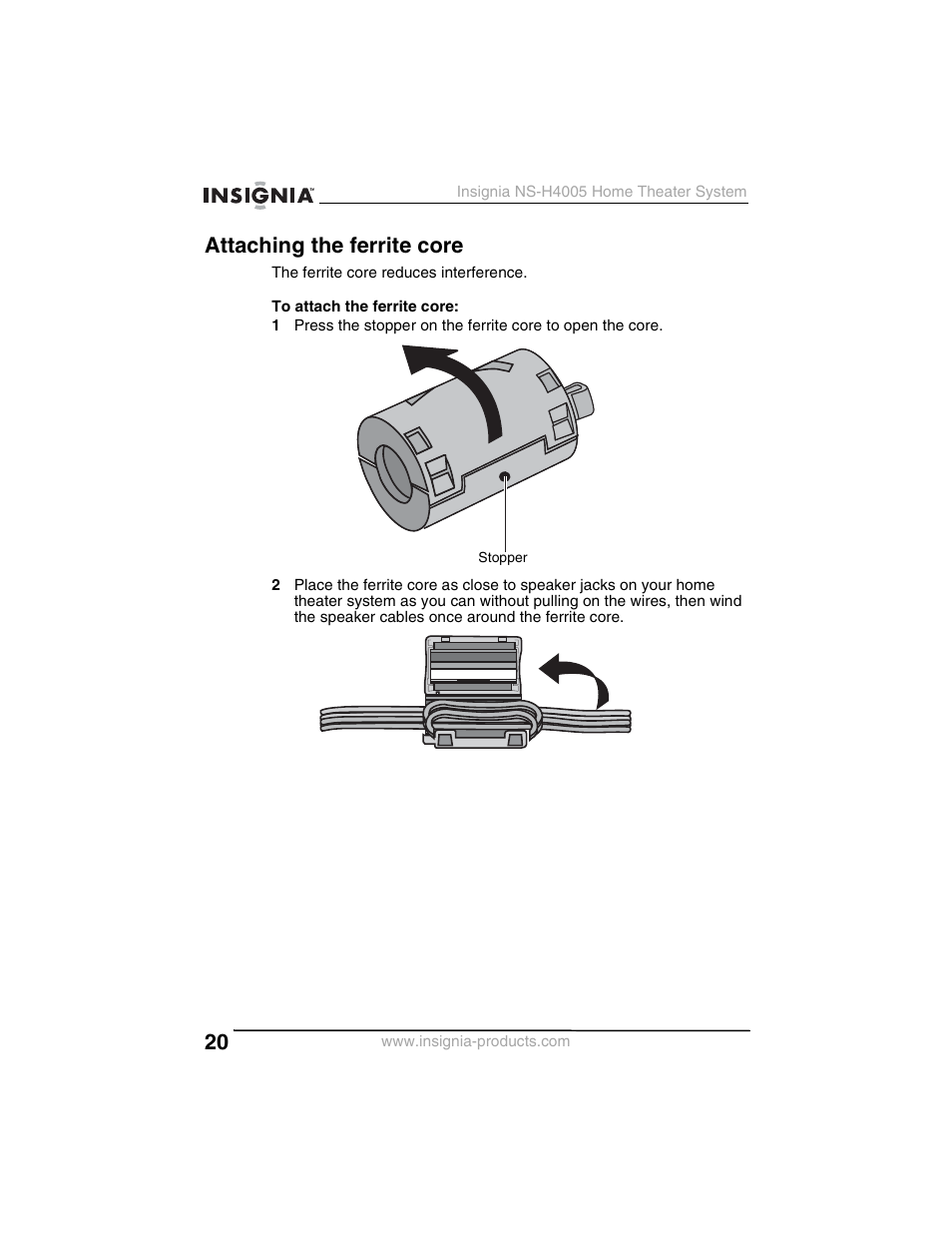 Attaching the ferrite core | Insignia NS-H4005 User Manual | Page 22 / 208