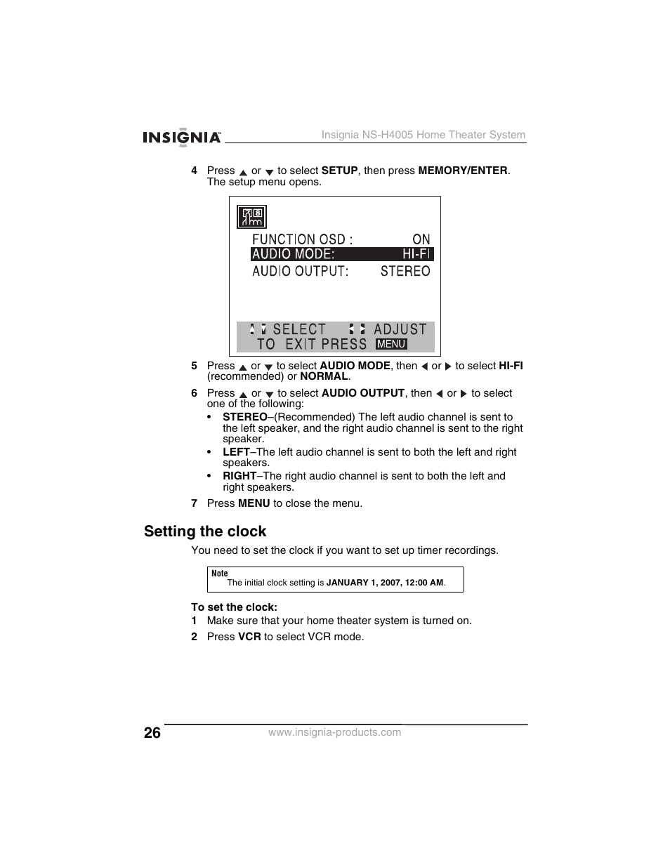 Setting the clock | Insignia NS-H4005 User Manual | Page 28 / 208