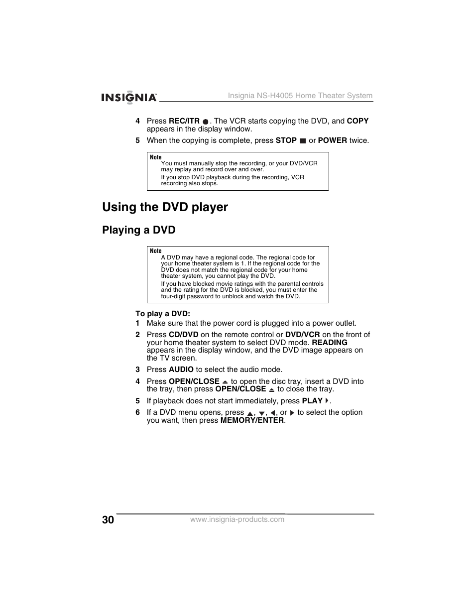 Using the dvd player, Playing a dvd | Insignia NS-H4005 User Manual | Page 32 / 208
