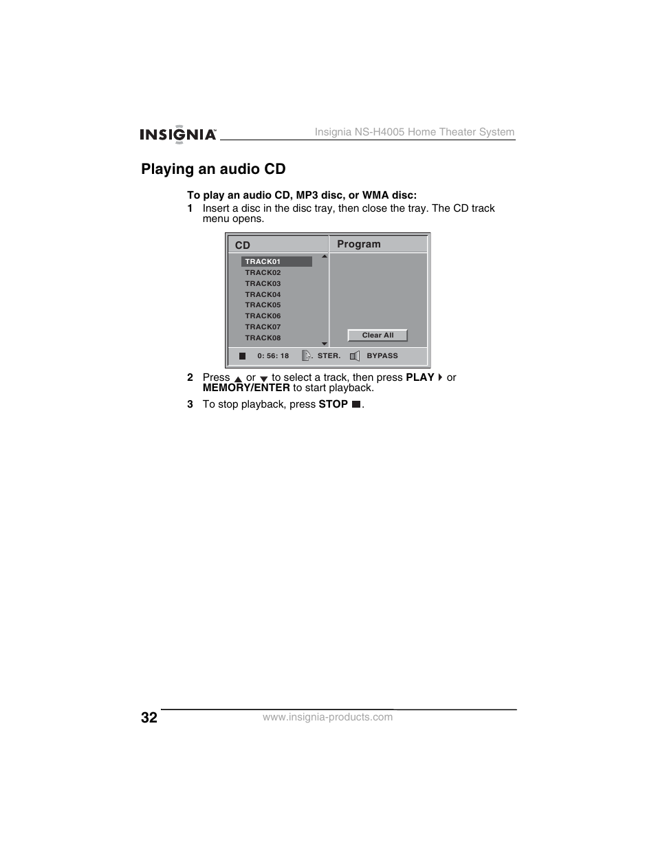 Playing an audio cd | Insignia NS-H4005 User Manual | Page 34 / 208