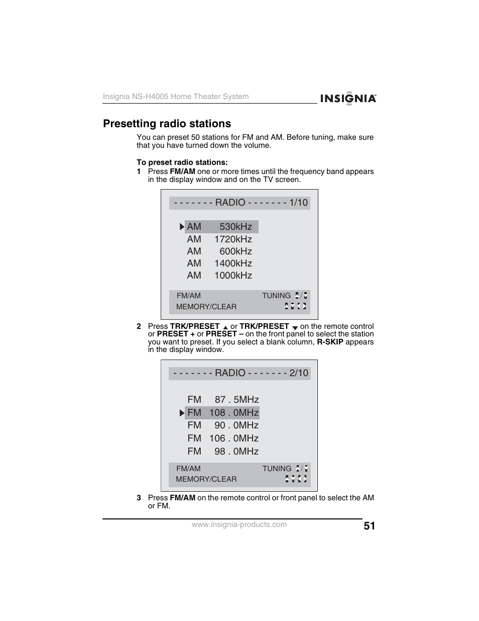 Presetting radio stations | Insignia NS-H4005 User Manual | Page 53 / 208
