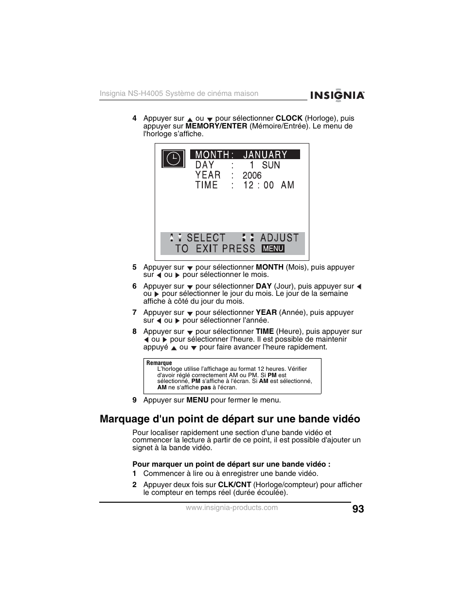 Marquage d'un point de départ sur une bande vidéo | Insignia NS-H4005 User Manual | Page 95 / 208