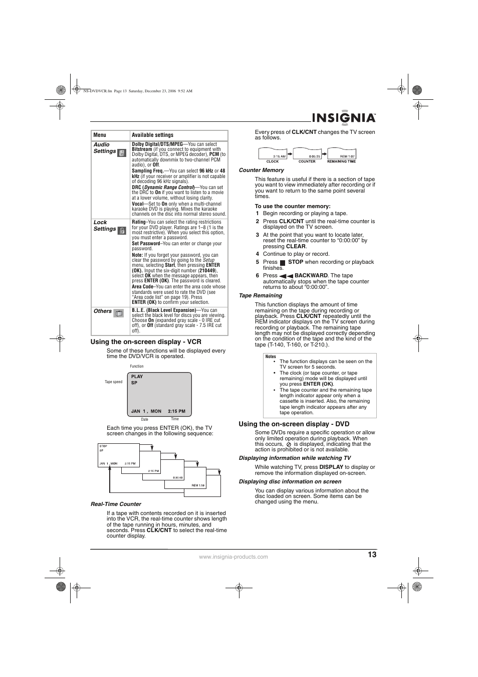 Insignia 55423-3645 User Manual | Page 13 / 78