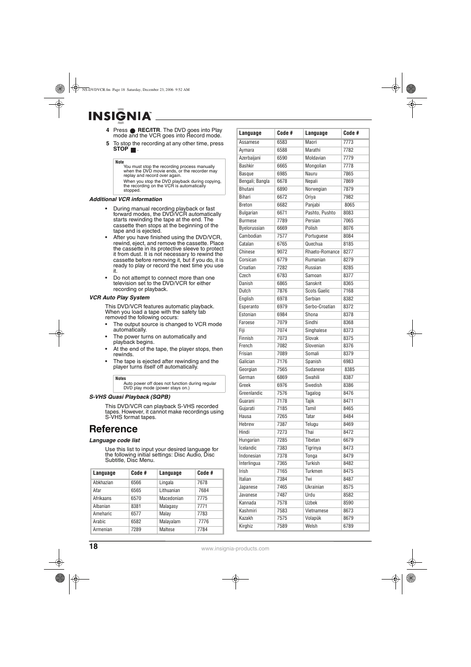 Reference | Insignia 55423-3645 User Manual | Page 18 / 78