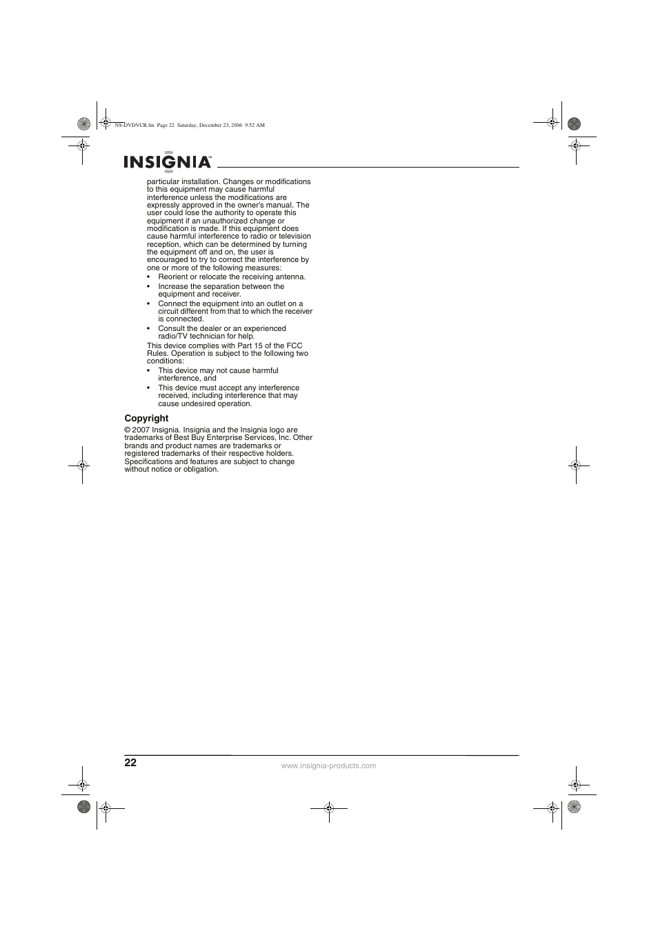 Insignia 55423-3645 User Manual | Page 22 / 78