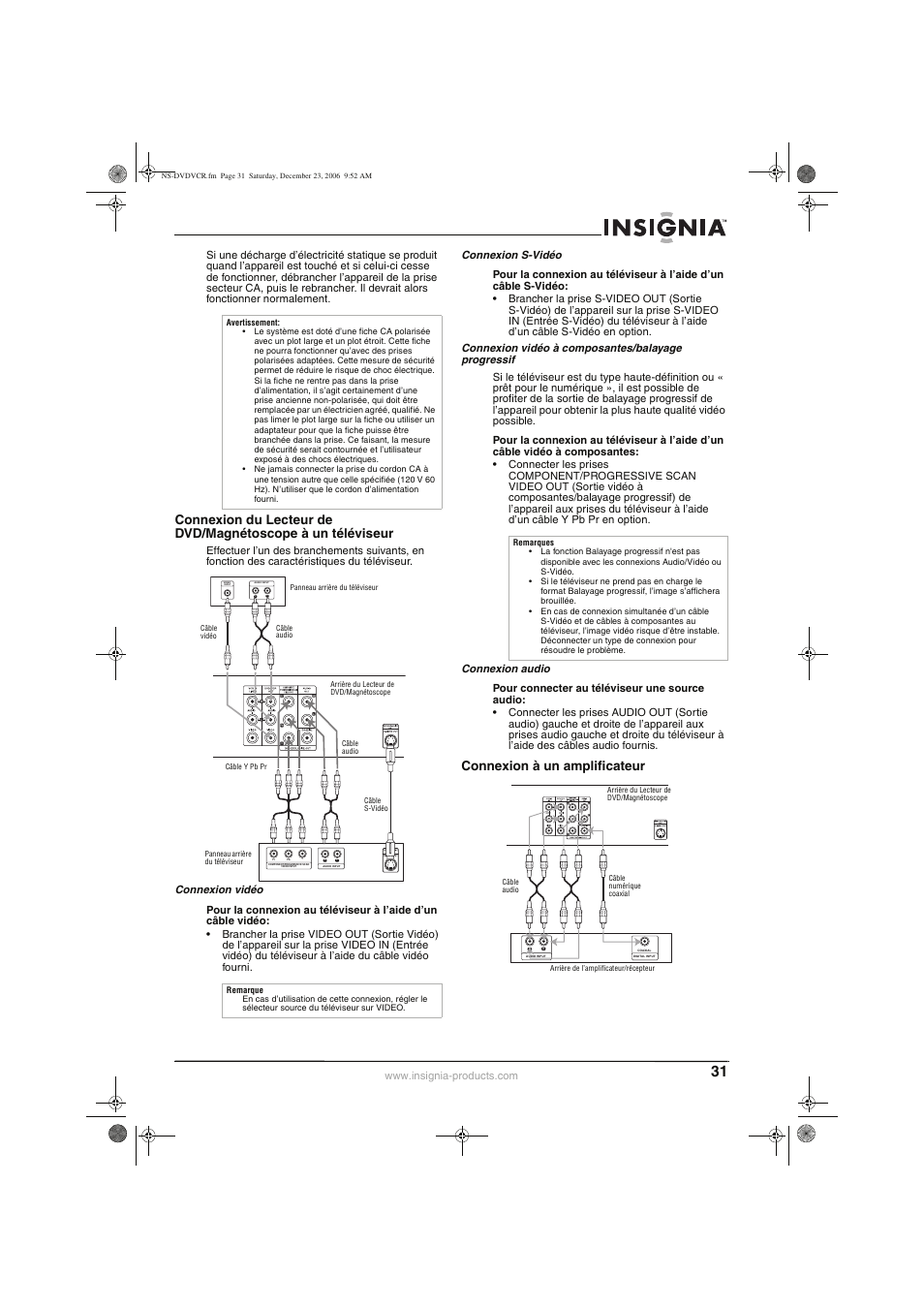 Connexion à un amplificateur | Insignia 55423-3645 User Manual | Page 31 / 78