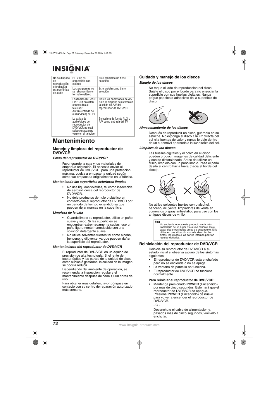 Mantenimiento | Insignia 55423-3645 User Manual | Page 72 / 78