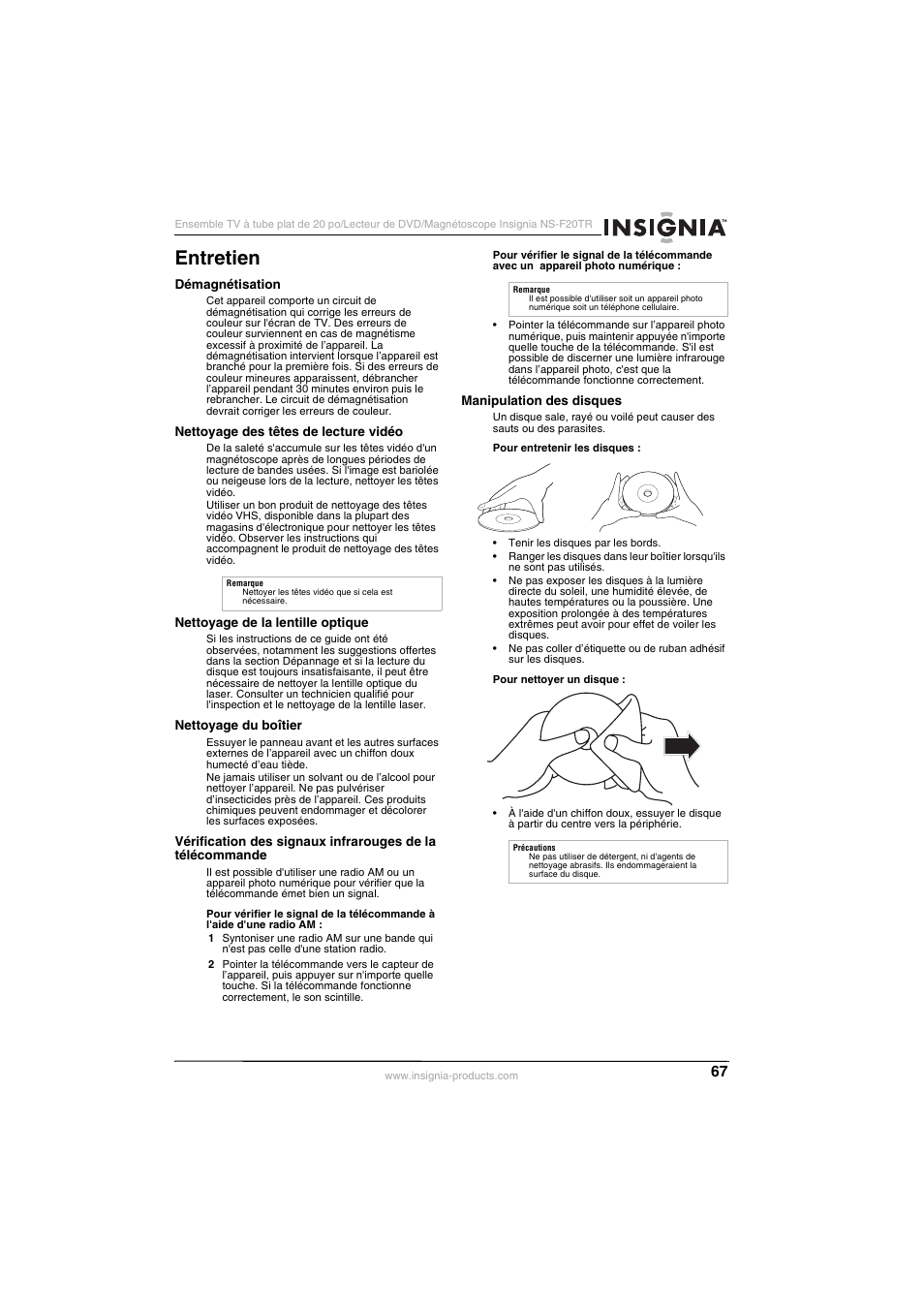 Entretien | Insignia NS-F20TR User Manual | Page 67 / 112