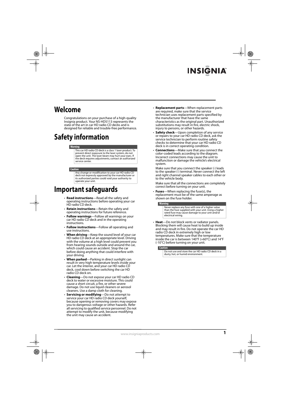 Welcome, Safety information, Important safeguards | Safety information important safeguards | Insignia NS-HD5113 User Manual | Page 3 / 16