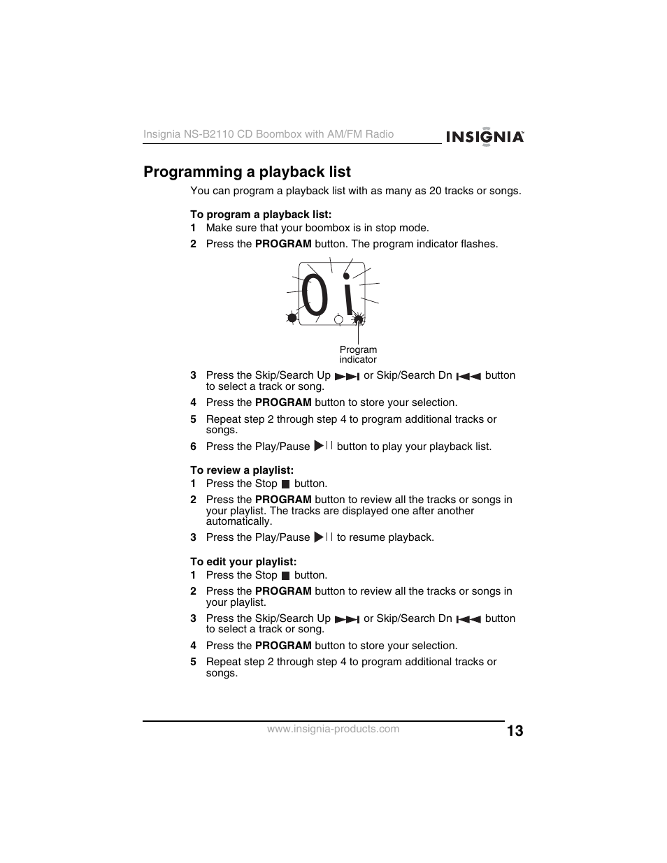 Programming a playback list | Insignia NS-B2110 User Manual | Page 13 / 58