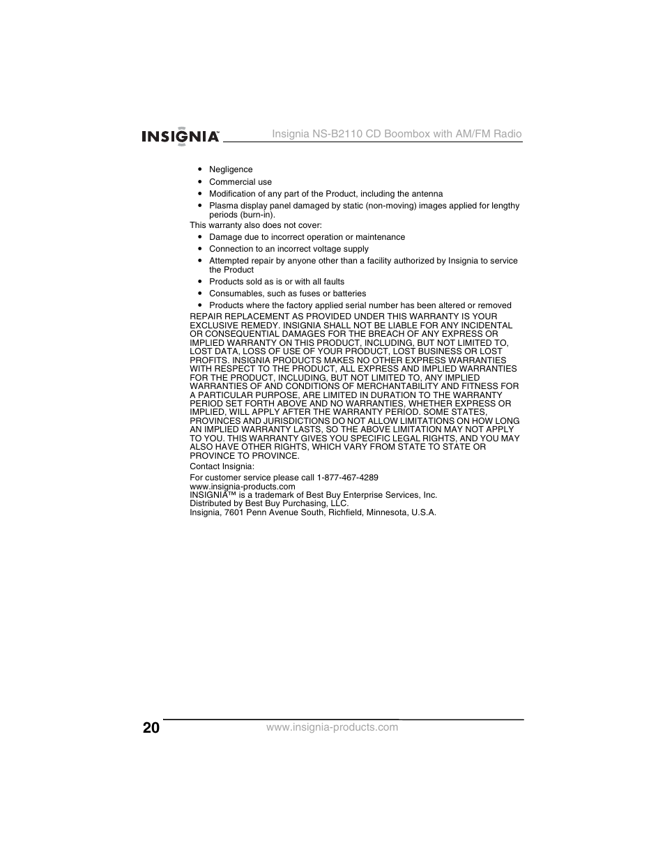 Insignia NS-B2110 User Manual | Page 20 / 58