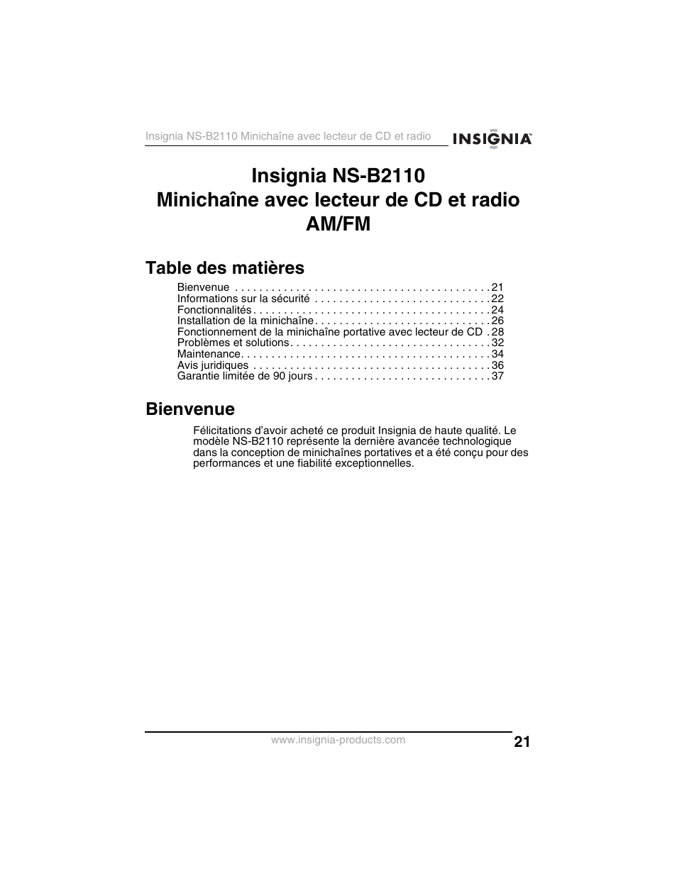 Insignia NS-B2110 User Manual | Page 21 / 58