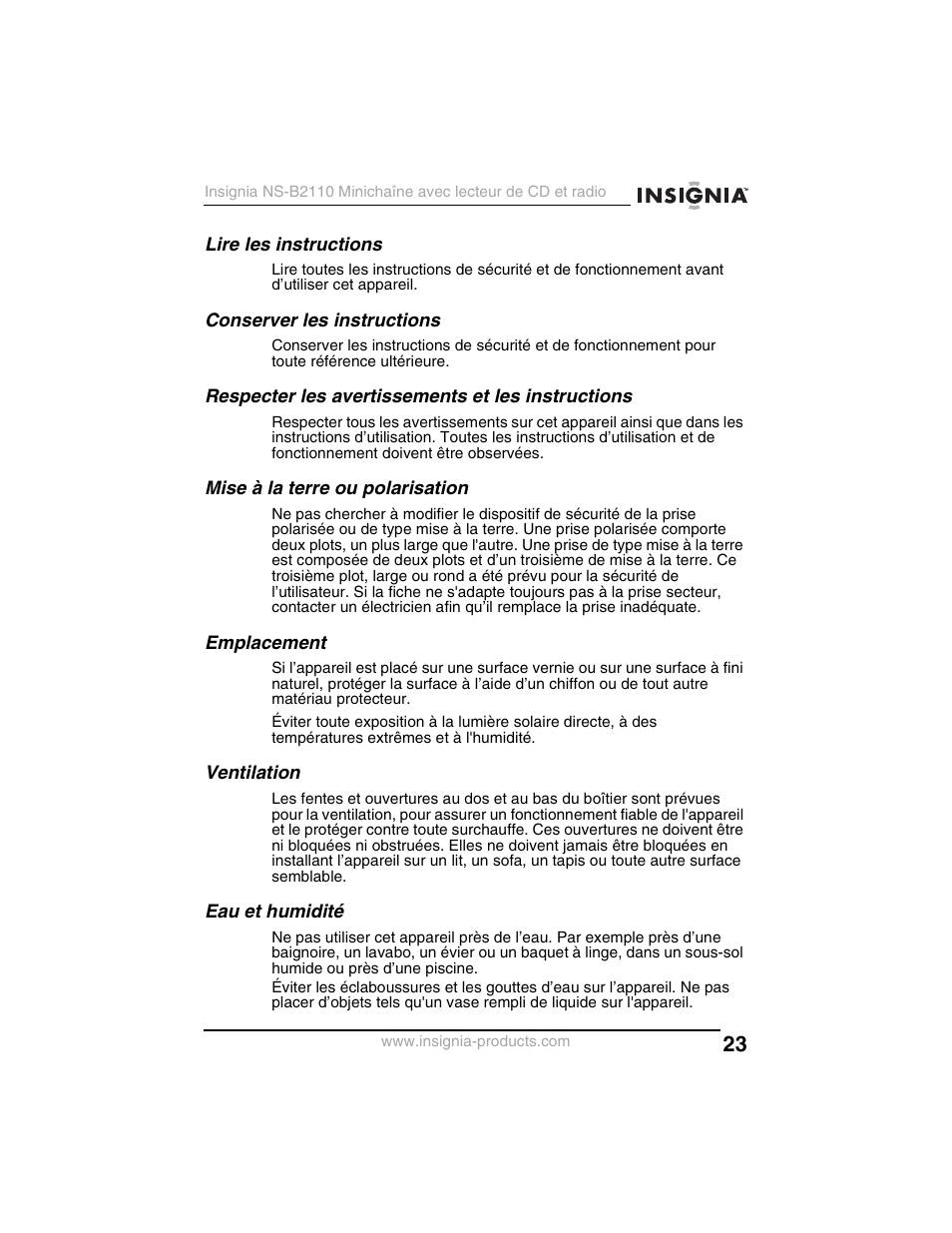 Insignia NS-B2110 User Manual | Page 23 / 58