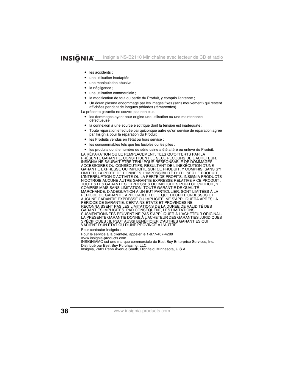 Insignia NS-B2110 User Manual | Page 38 / 58