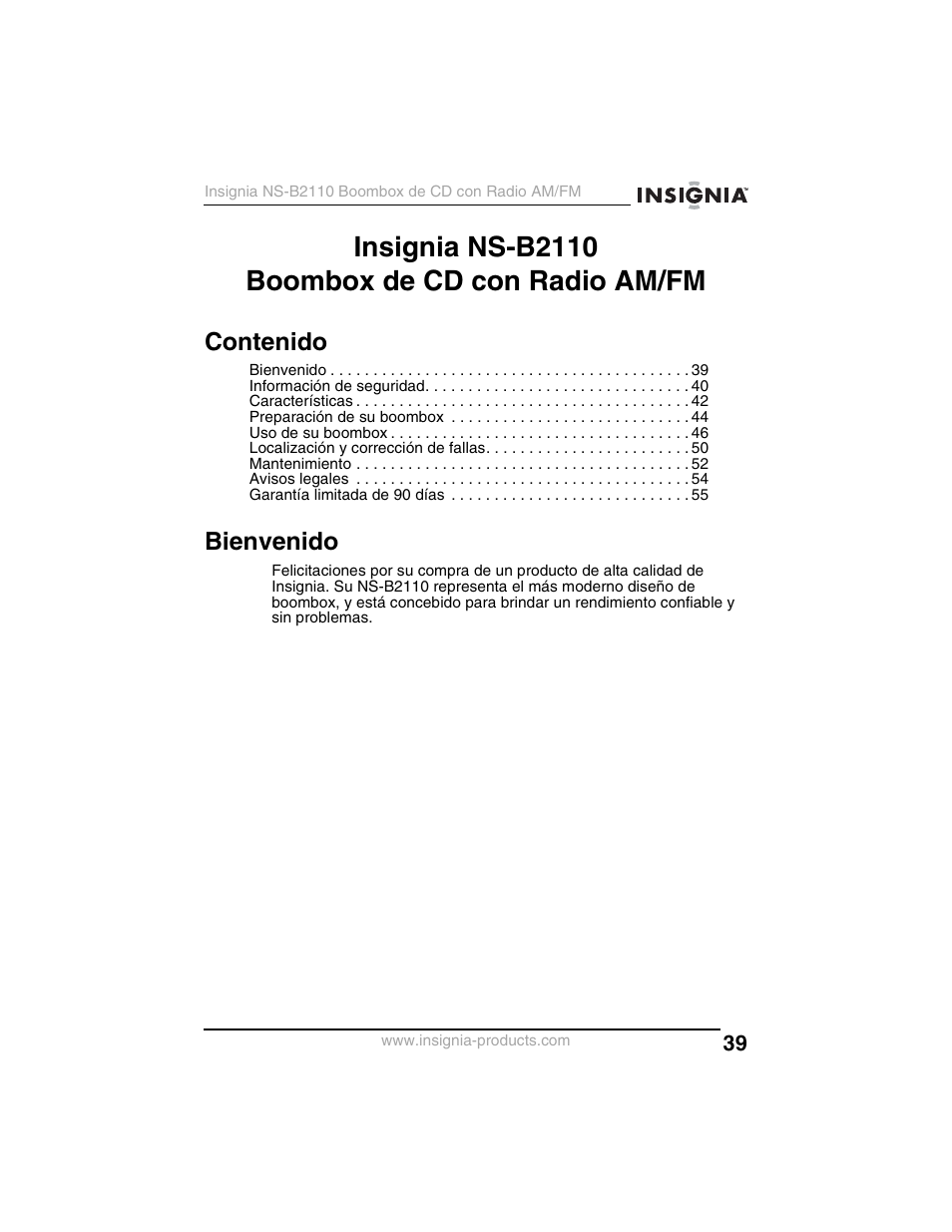 Insignia ns-b2110 boombox de cd con radio am/fm | Insignia NS-B2110 User Manual | Page 39 / 58