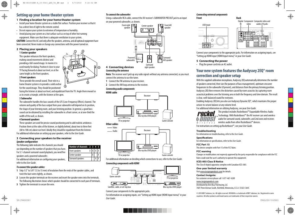 Setting up your home theater system | Insignia NS-R5101AHD-A User Manual | Page 2 / 2