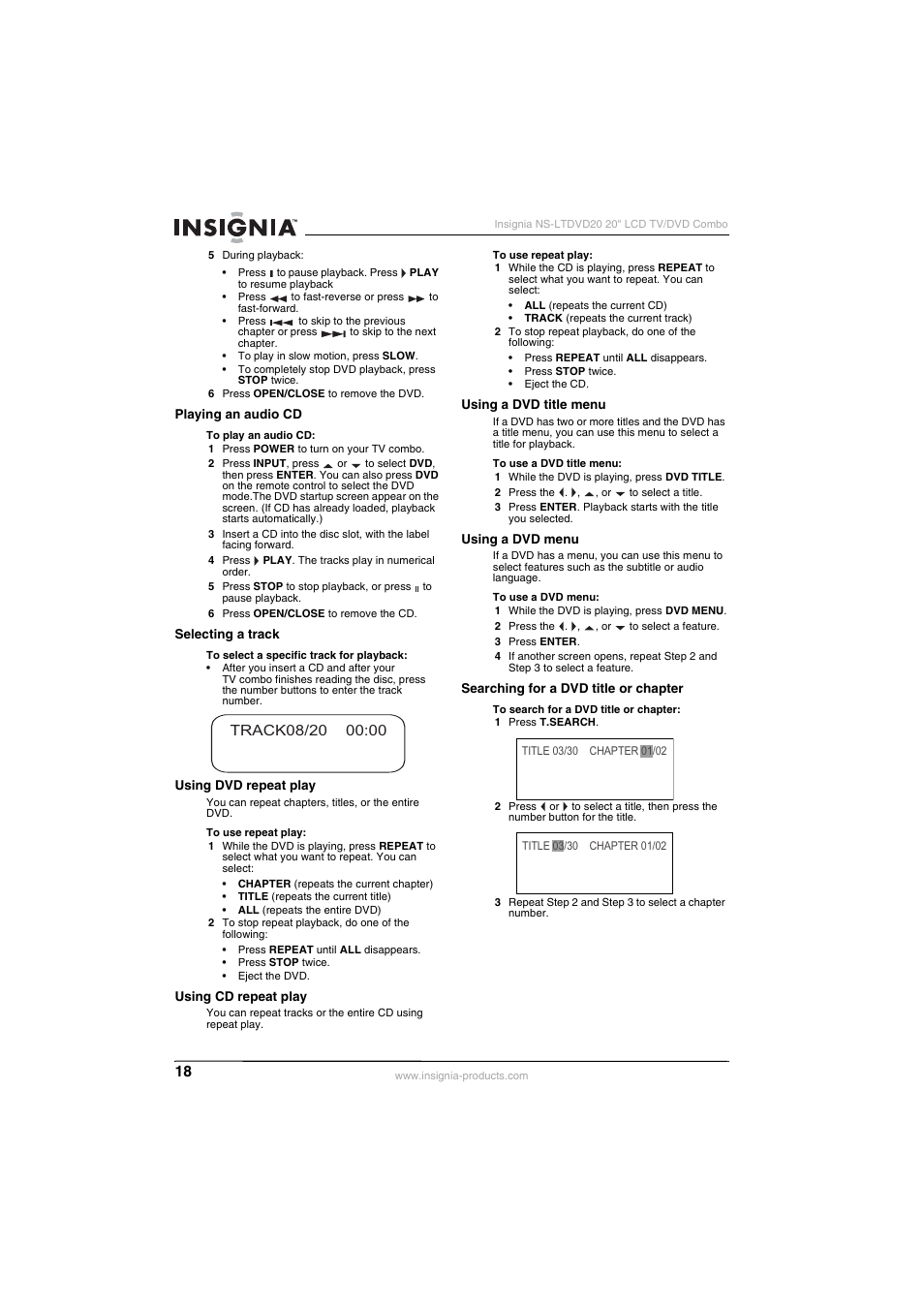 Insignia NS-LTDVD20 User Manual | Page 20 / 92