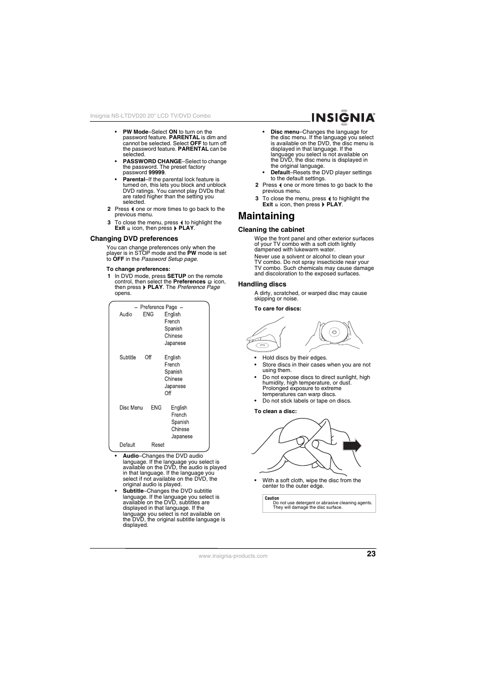 Maintaining | Insignia NS-LTDVD20 User Manual | Page 25 / 92
