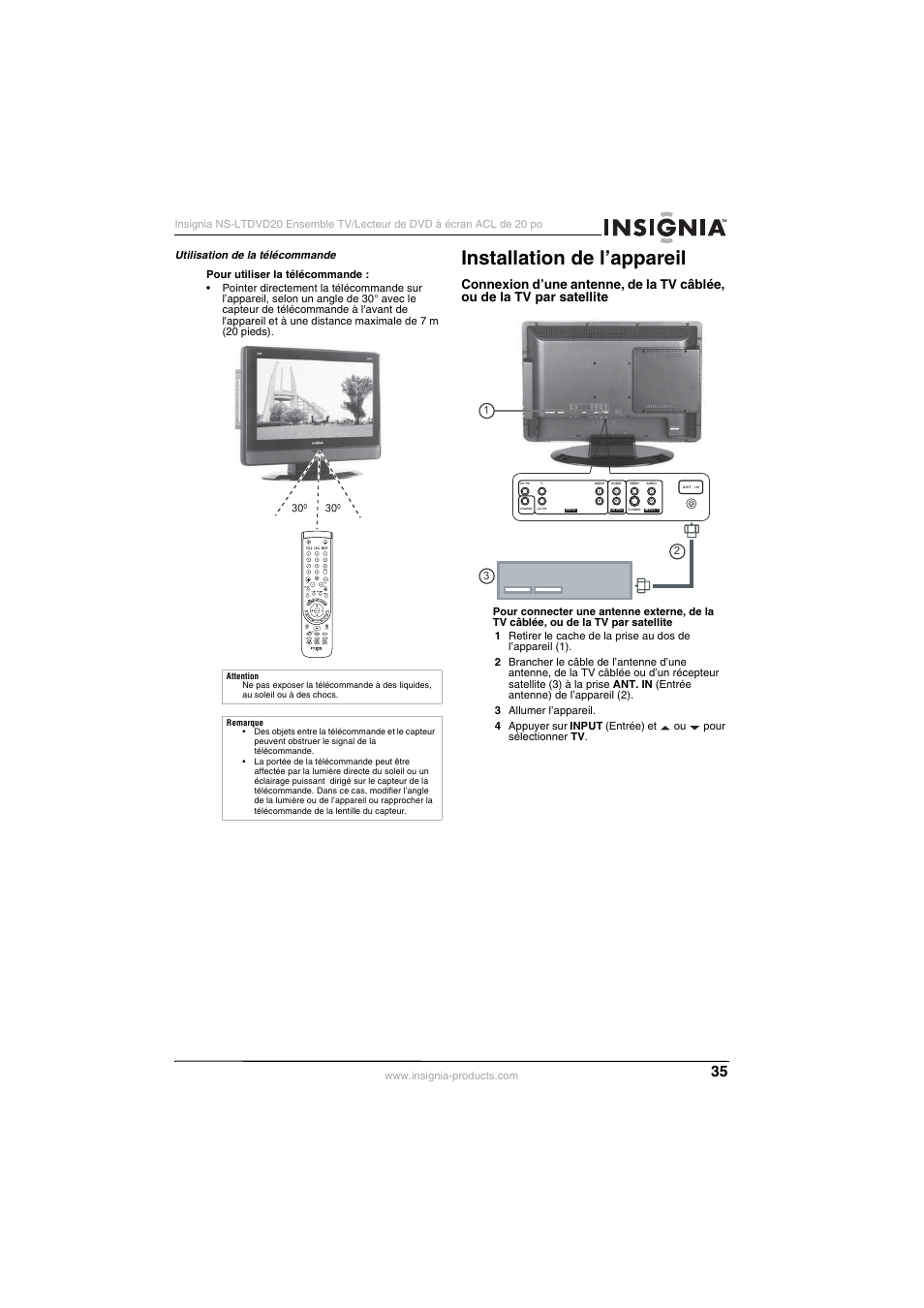 Installation de l’appareil | Insignia NS-LTDVD20 User Manual | Page 37 / 92