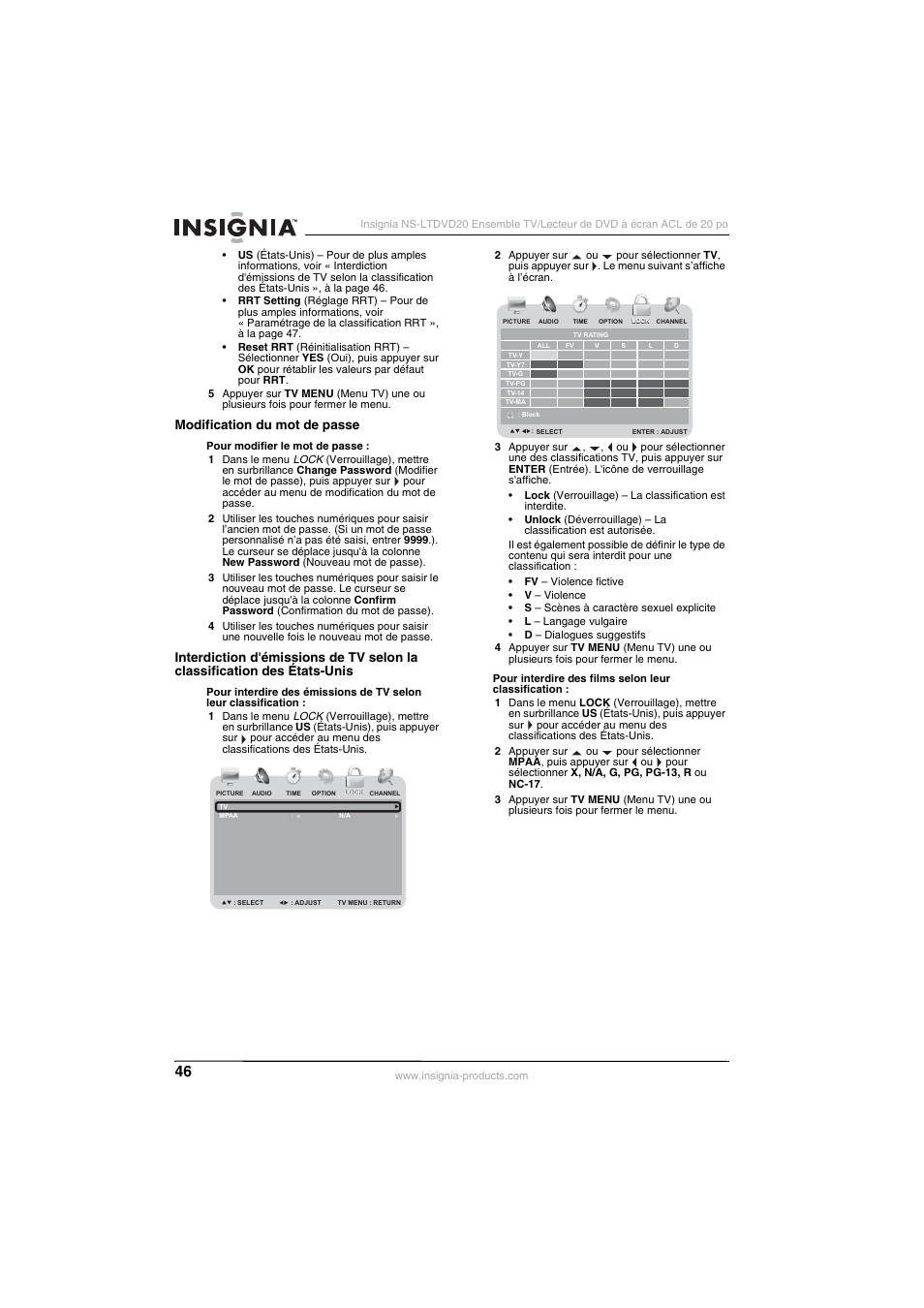 Modification du mot de passe | Insignia NS-LTDVD20 User Manual | Page 48 / 92