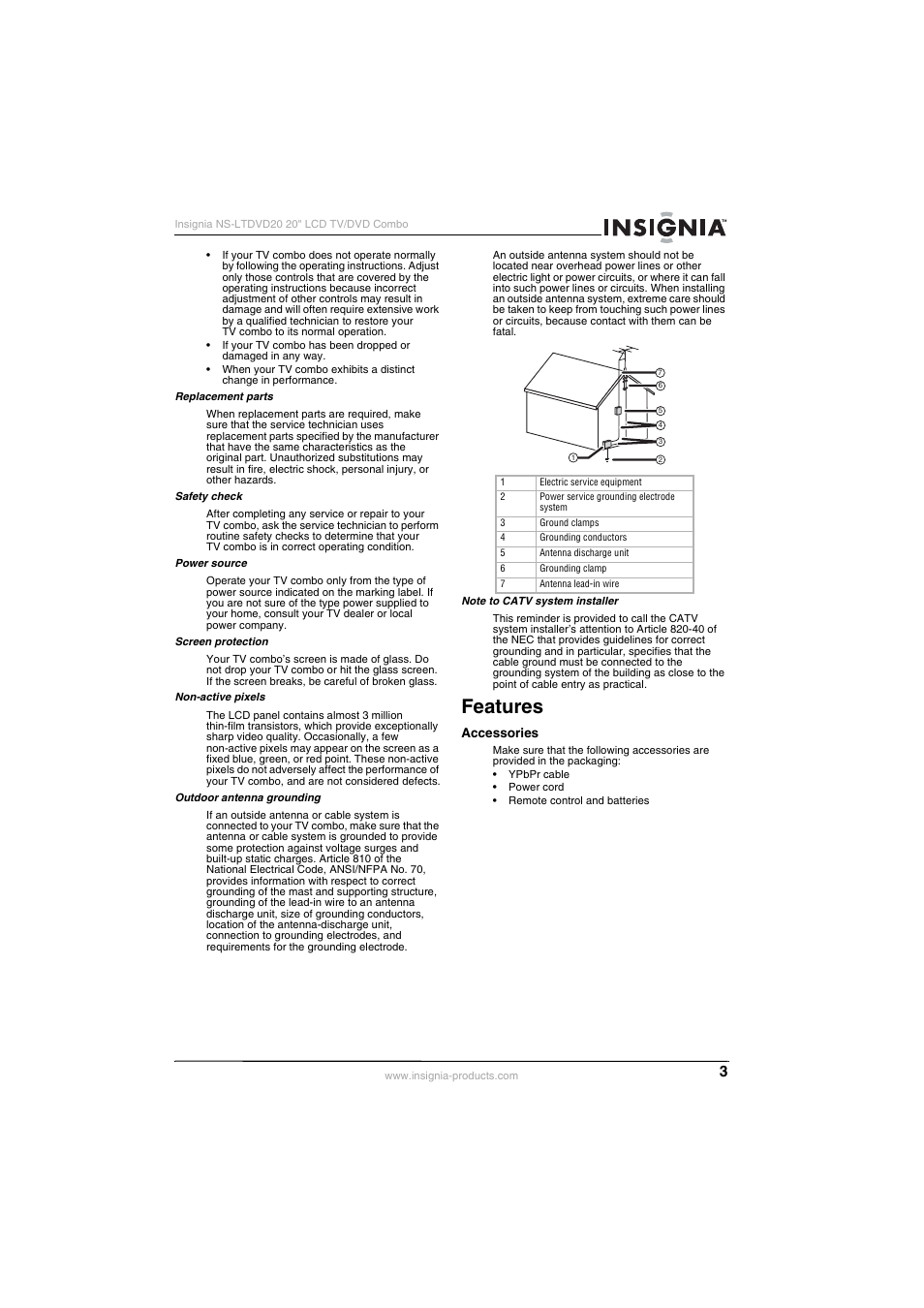 Features | Insignia NS-LTDVD20 User Manual | Page 5 / 92