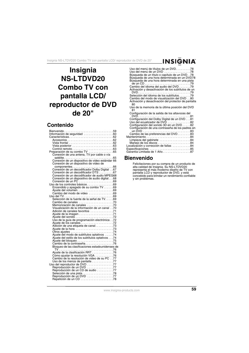 Insignia NS-LTDVD20 User Manual | Page 61 / 92