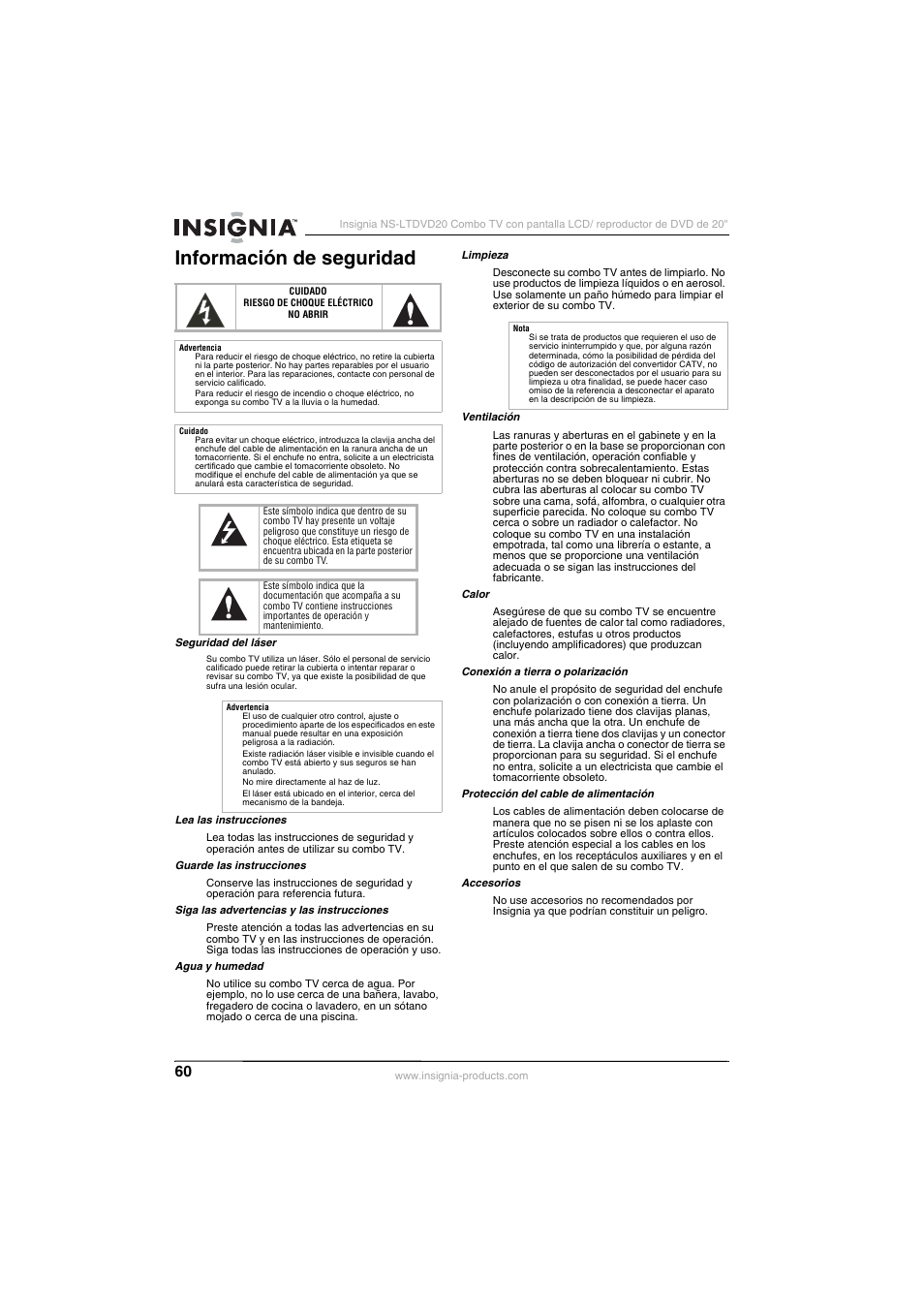 Información de seguridad | Insignia NS-LTDVD20 User Manual | Page 62 / 92