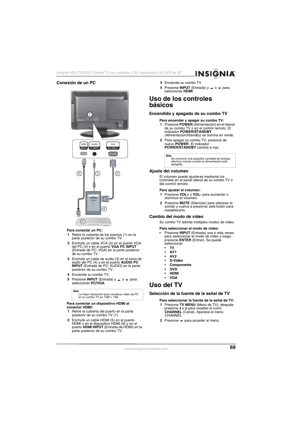 Uso de los controles básicos, Uso del tv | Insignia NS-LTDVD20 User Manual | Page 71 / 92