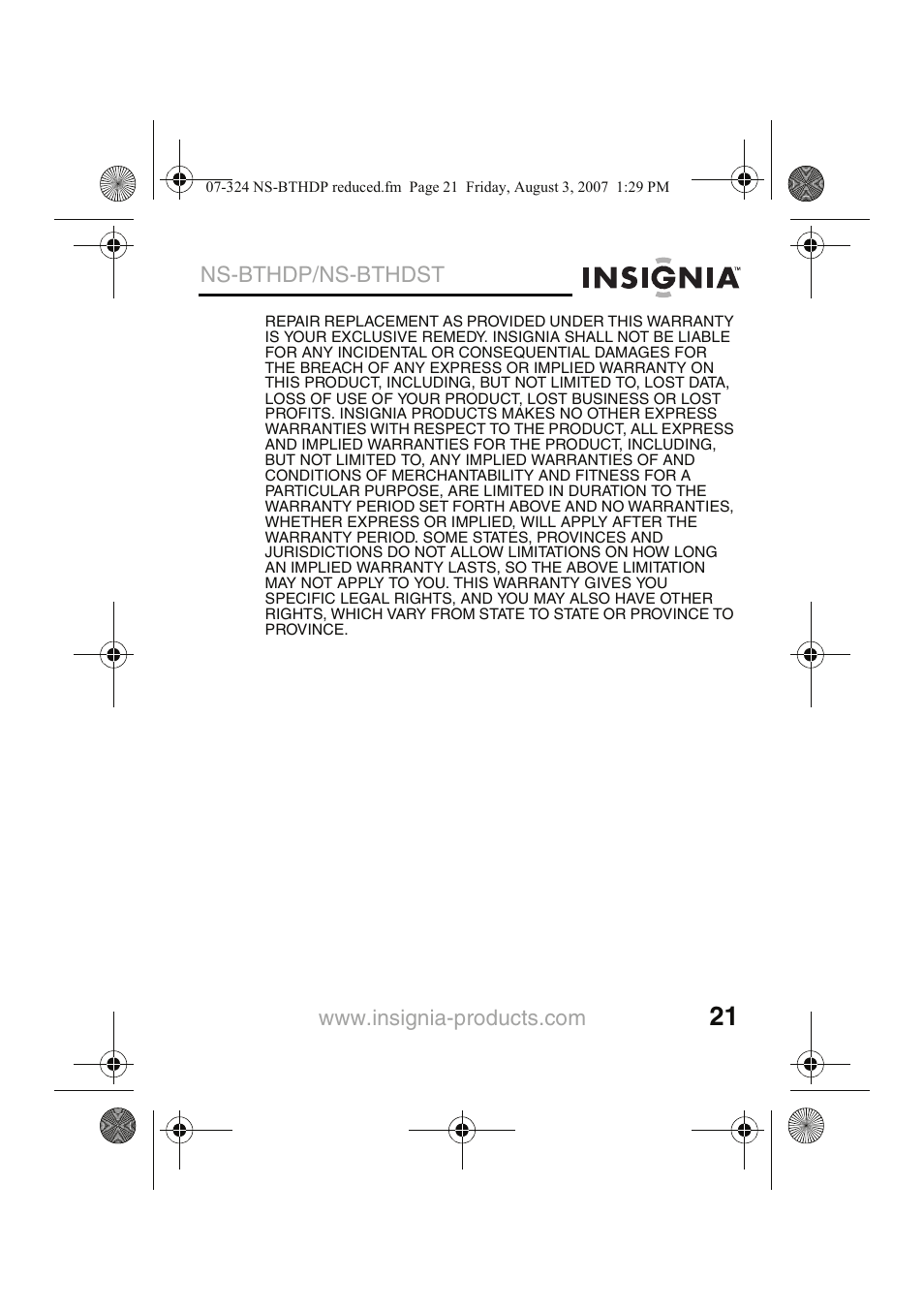 Insignia NS-BTHDST User Manual | Page 23 / 72