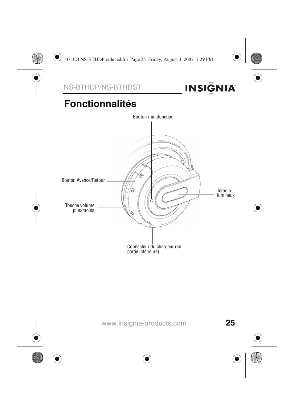 Fonctionnalités | Insignia NS-BTHDST User Manual | Page 27 / 72