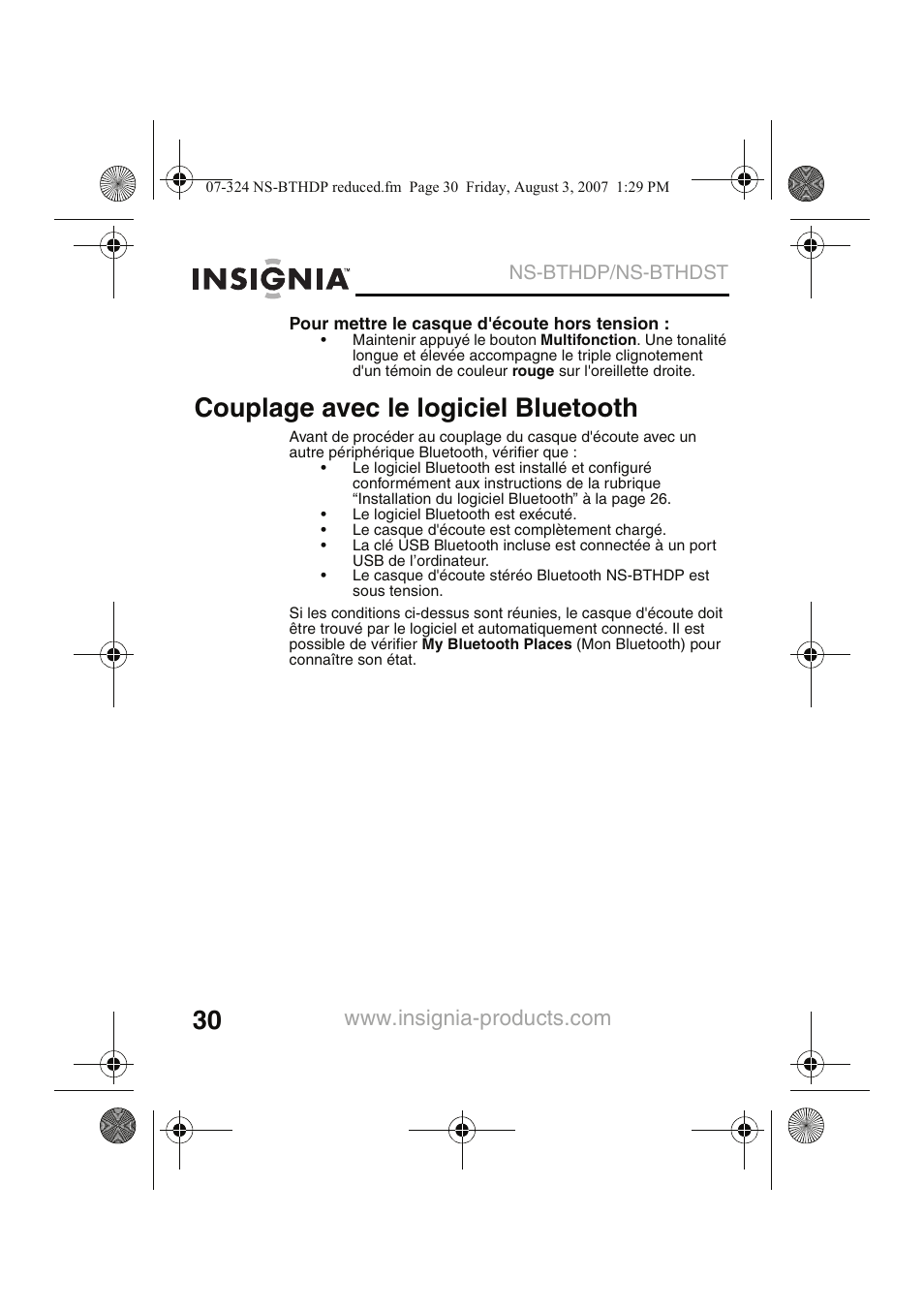 Couplage avec le logiciel bluetooth | Insignia NS-BTHDST User Manual | Page 32 / 72