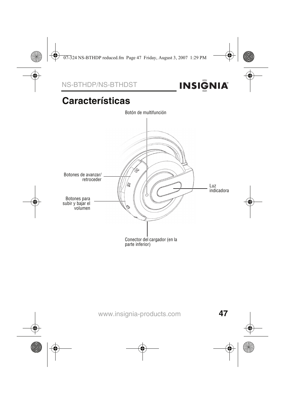 Características, Ns-bthdp/ns-bthdst | Insignia NS-BTHDST User Manual | Page 49 / 72