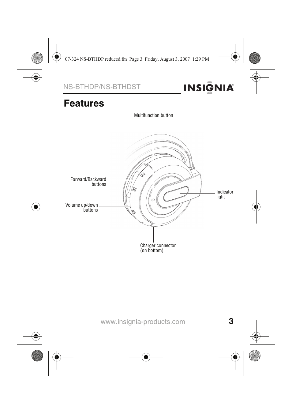 Features, Ns-bthdp/ns-bthdst | Insignia NS-BTHDST User Manual | Page 5 / 72