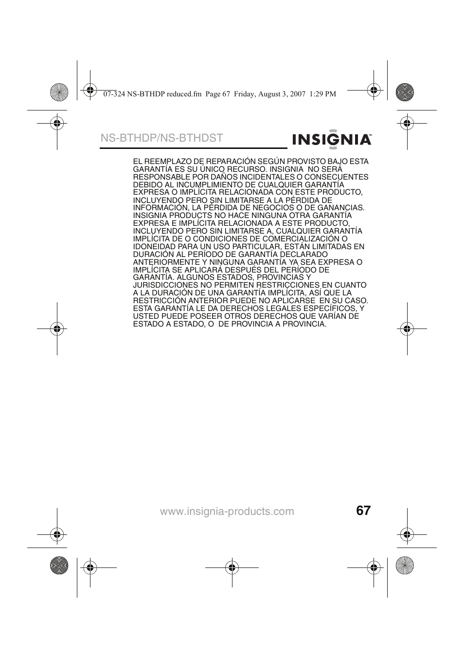 Insignia NS-BTHDST User Manual | Page 69 / 72