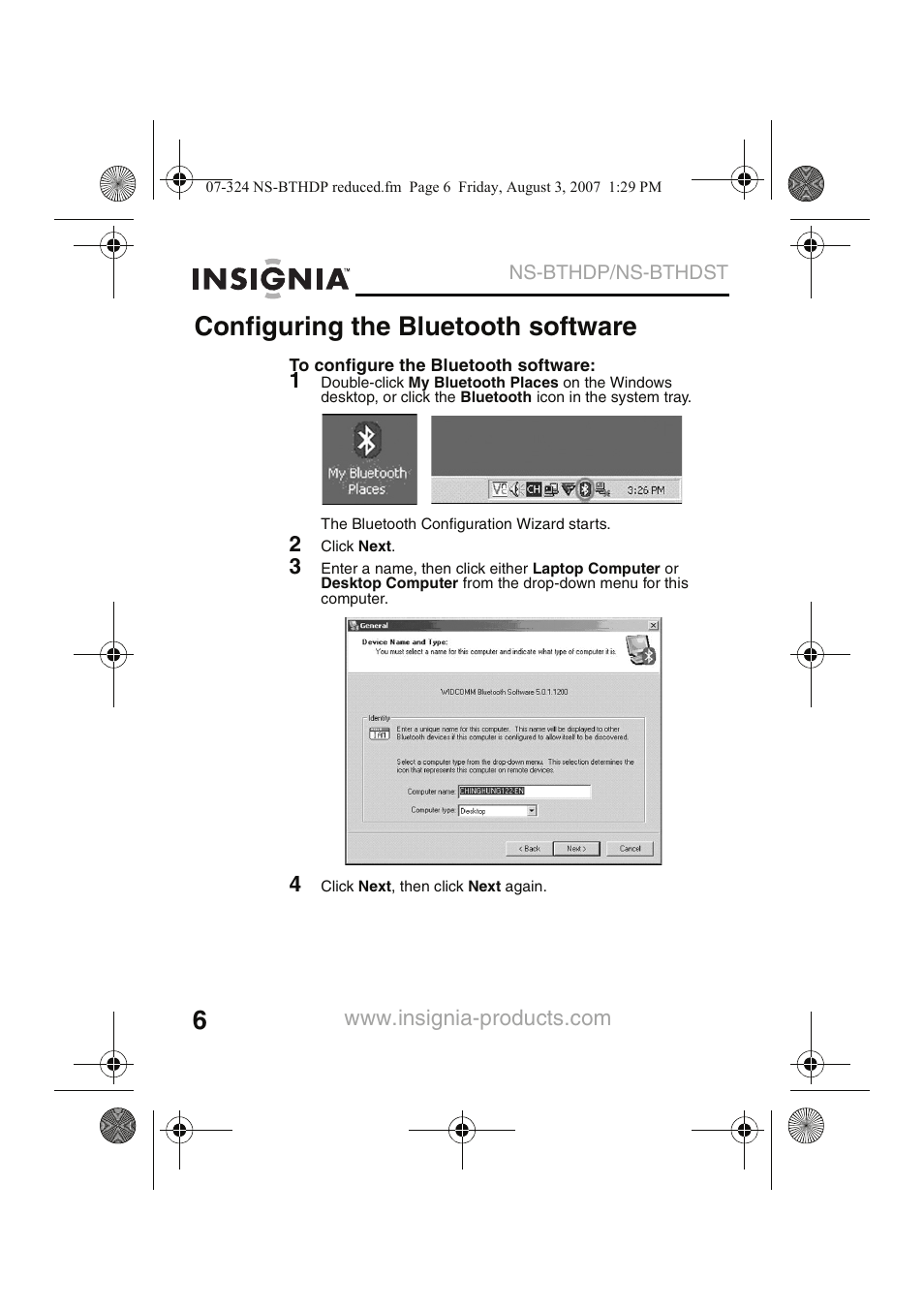 Configuring the bluetooth software | Insignia NS-BTHDST User Manual | Page 8 / 72