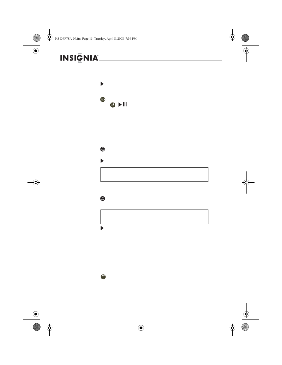 Customizing photo display, To rotate a photo, To magnify a photo | Setting veiwing options, To set viewing options | Insignia NS-DPF8WA-09 User Manual | Page 16 / 76
