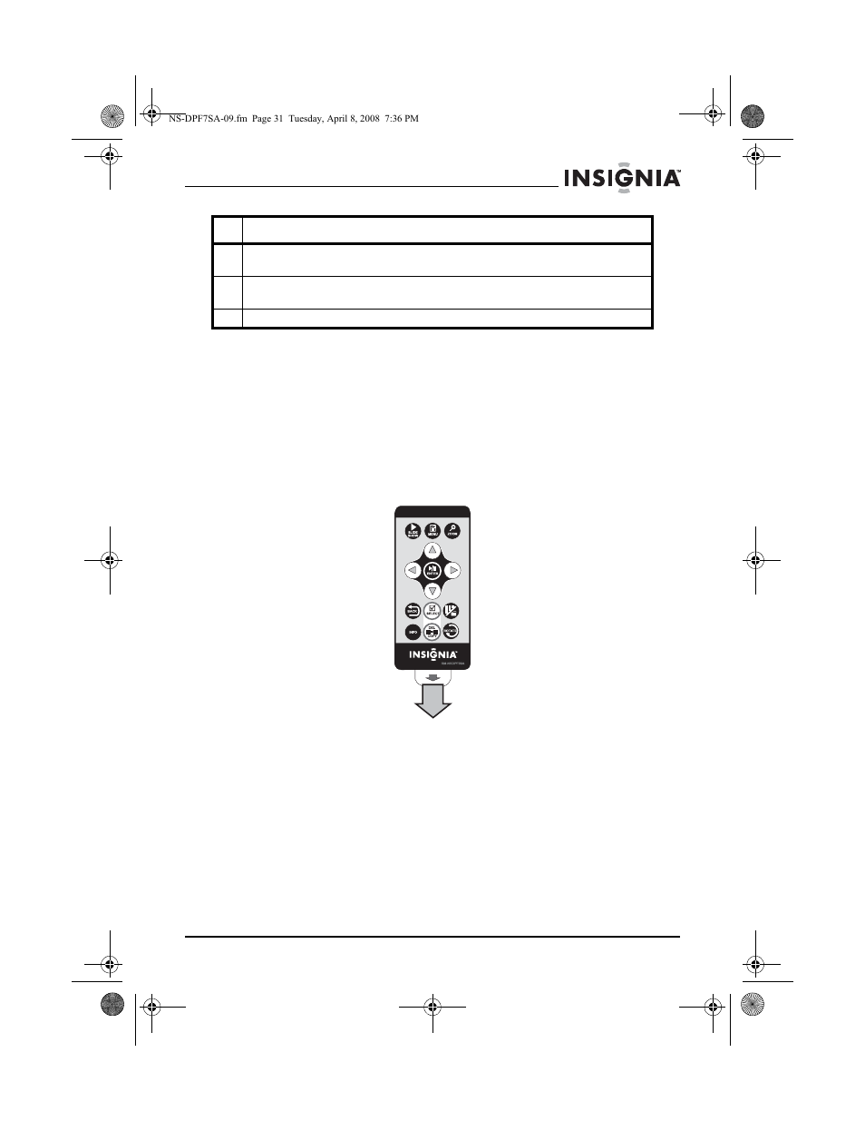 Installation du cadre, Mise en service de la télécommande, Pour configurer la télécommande | Insignia NS-DPF8WA-09 User Manual | Page 31 / 76