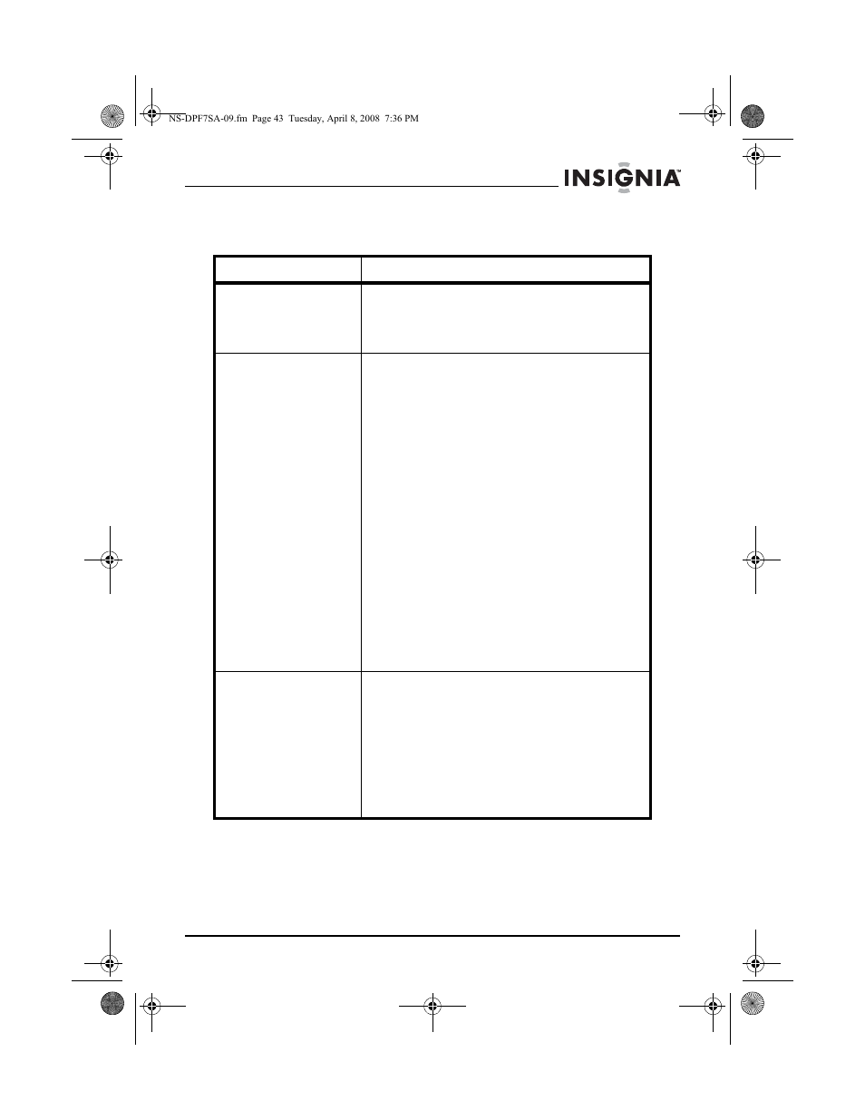 Problèmes et solutions | Insignia NS-DPF8WA-09 User Manual | Page 43 / 76
