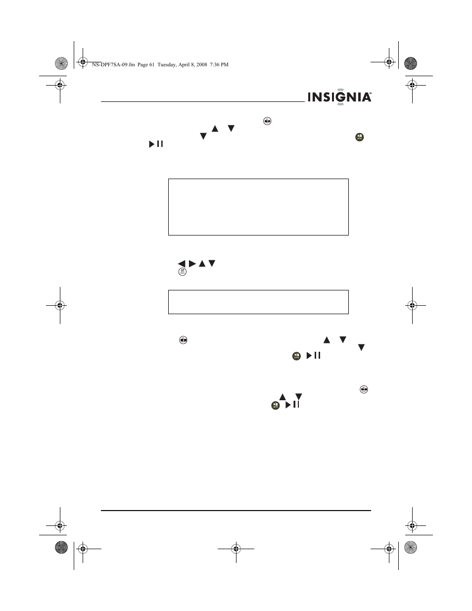 Borrado de fotos de la memoria interna, Para borrar fotos de la memoria interna, Para borrar todas las fotos de la memoria interna | Insignia NS-DPF8WA-09 User Manual | Page 61 / 76