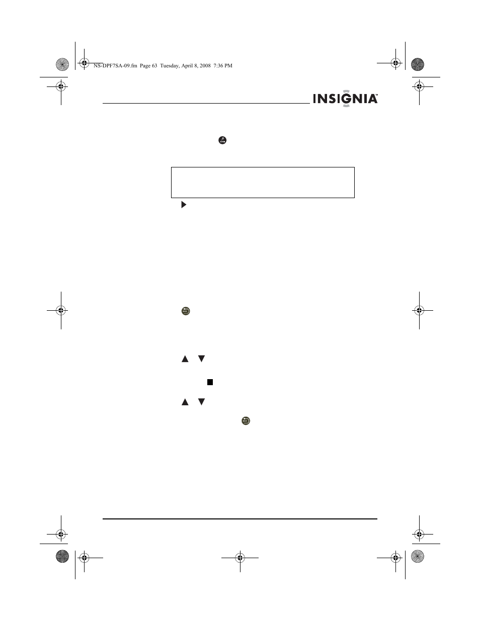 Para ampliar una foto, Configuración de las opciones de visualización, Para ajustar las opciones de visualización | Insignia NS-DPF8WA-09 User Manual | Page 63 / 76