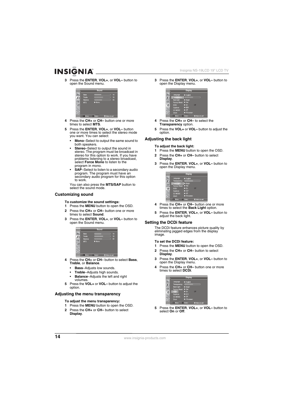 Insignia NS-19LCD User Manual | Page 14 / 72
