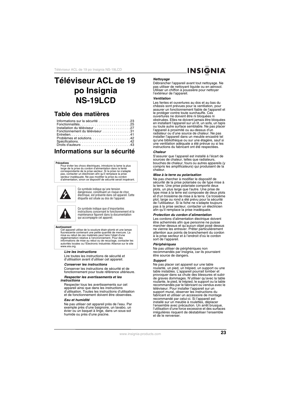 Insignia NS-19LCD User Manual | Page 23 / 72